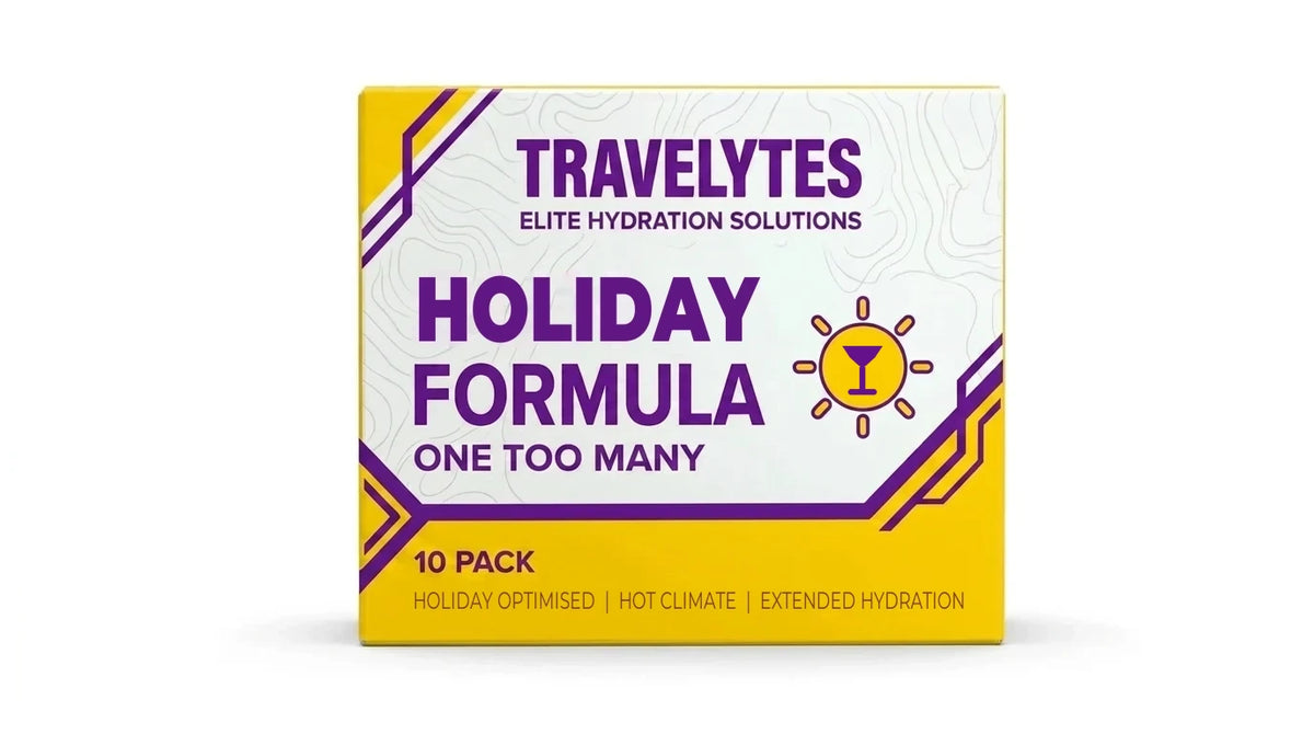 Front view of TRAVELYTES™ HOLIDAY One Too Many electrolyte box
